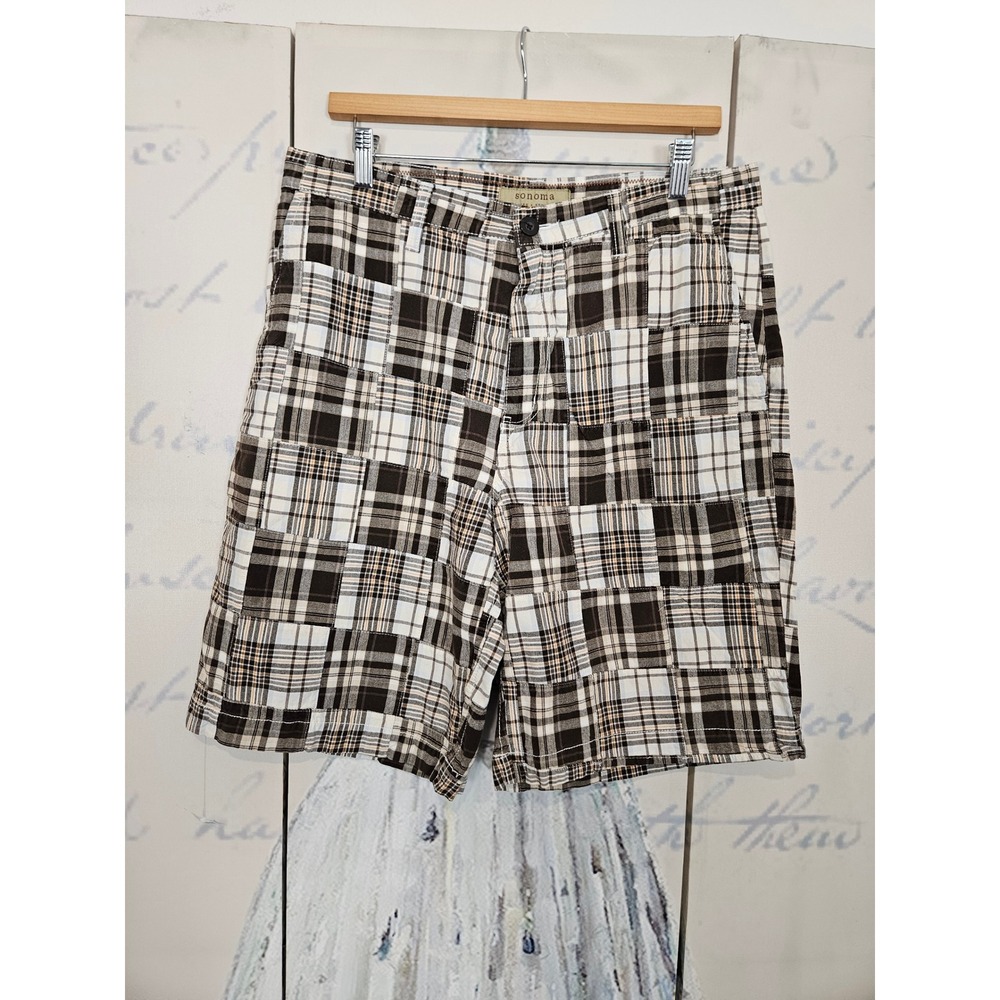 Sonoma Mens 34 Patchwork Madras Shorts Preppy Coastal Ivy Americana